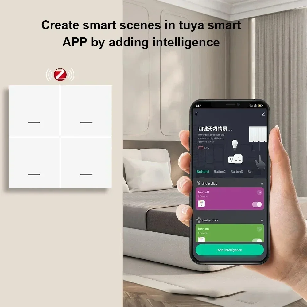 Tuya ZigBee Smart Scene Switch 2/4 Gang 12 Scene Switch Push Button Smart Life App Controller Works With MQTT And ZigBee Gateway