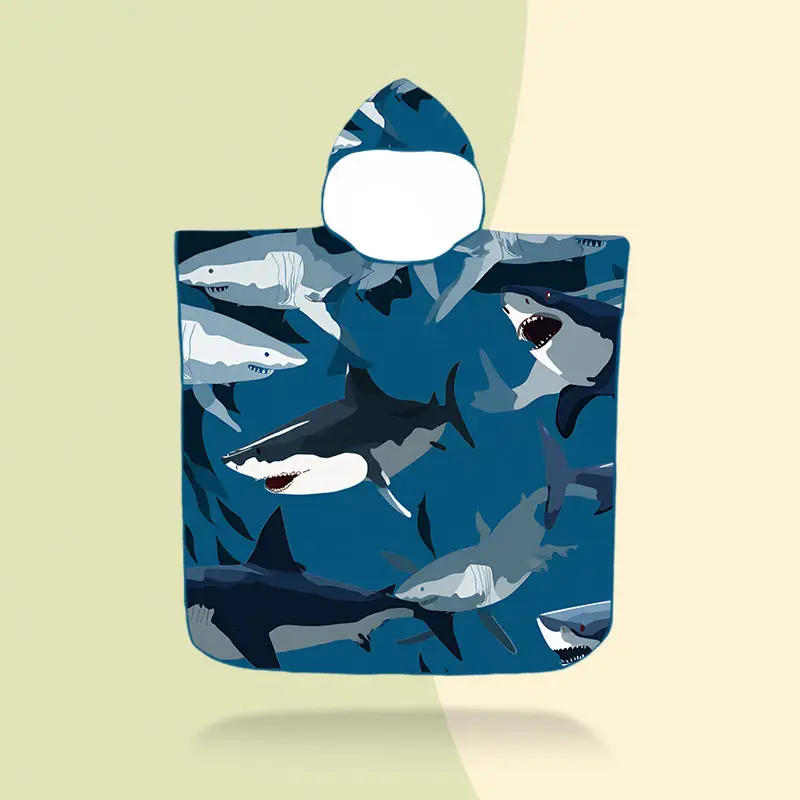 Cartoon Printed Quick-Dry Swimming Towel Cloak for Kids with Hat Boys Girls Beach Wearable Durable Children's Bath Towel
