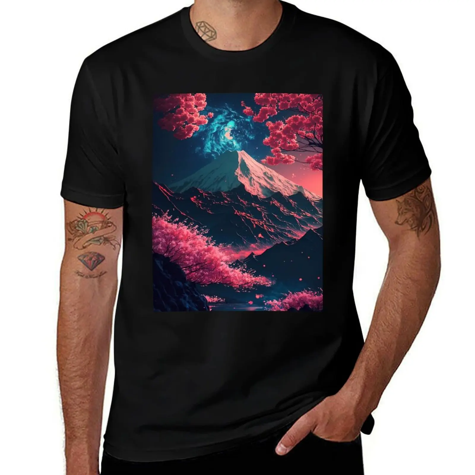 

Japanese Nature Neon Bliss T-Shirt shirts graphic tees blue lock rapper graphic tees men clothes