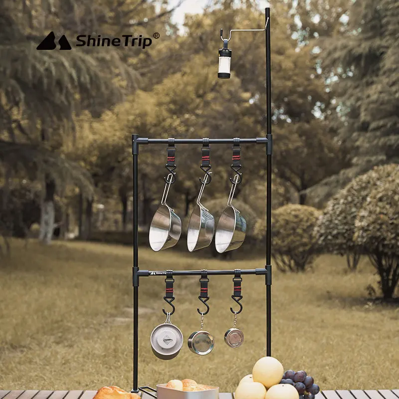 

Mountain Fun Outdoor Camping Picnic Storage Stand Aluminum Folding Table Shelf Multipurpose Hooks Utensil Holder