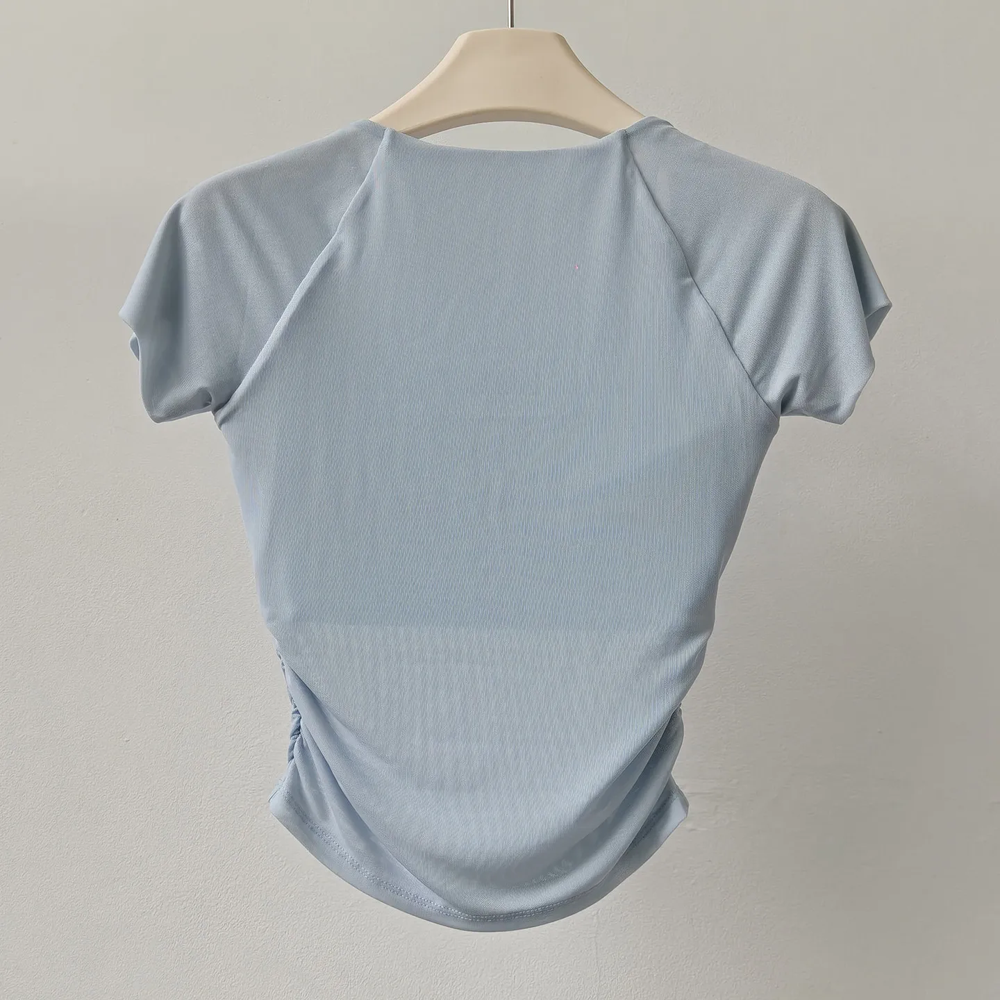 Yoga-Kleidung mit Brustpolstern, kurzärmelig, eckiger Kragen, eng anliegend, schnelltrocknend, Lauf-Sport-Oberteile, Fitness-Bekleidung, T-Shirts – Detail 3
