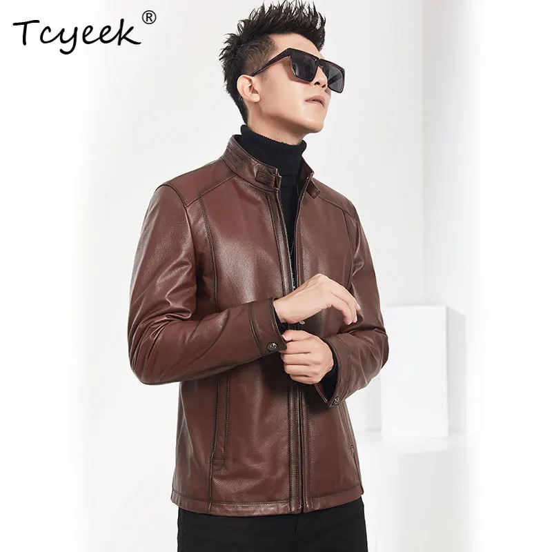 

Tcyeek 100% Cowhide Genuine Leather Jacket Men 2025 Motocycle Jackets Mens Coats Spring Autumn Clothes Chic Jaqueta Couro