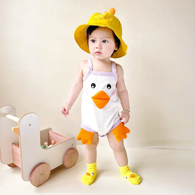 

0-3Y Kawaii Duck Summer Newborn Baby Clothes Girl Boys Bodysuit Romper Baby Sling Cartoon Cotton Outfits Toddler Infant Onesie