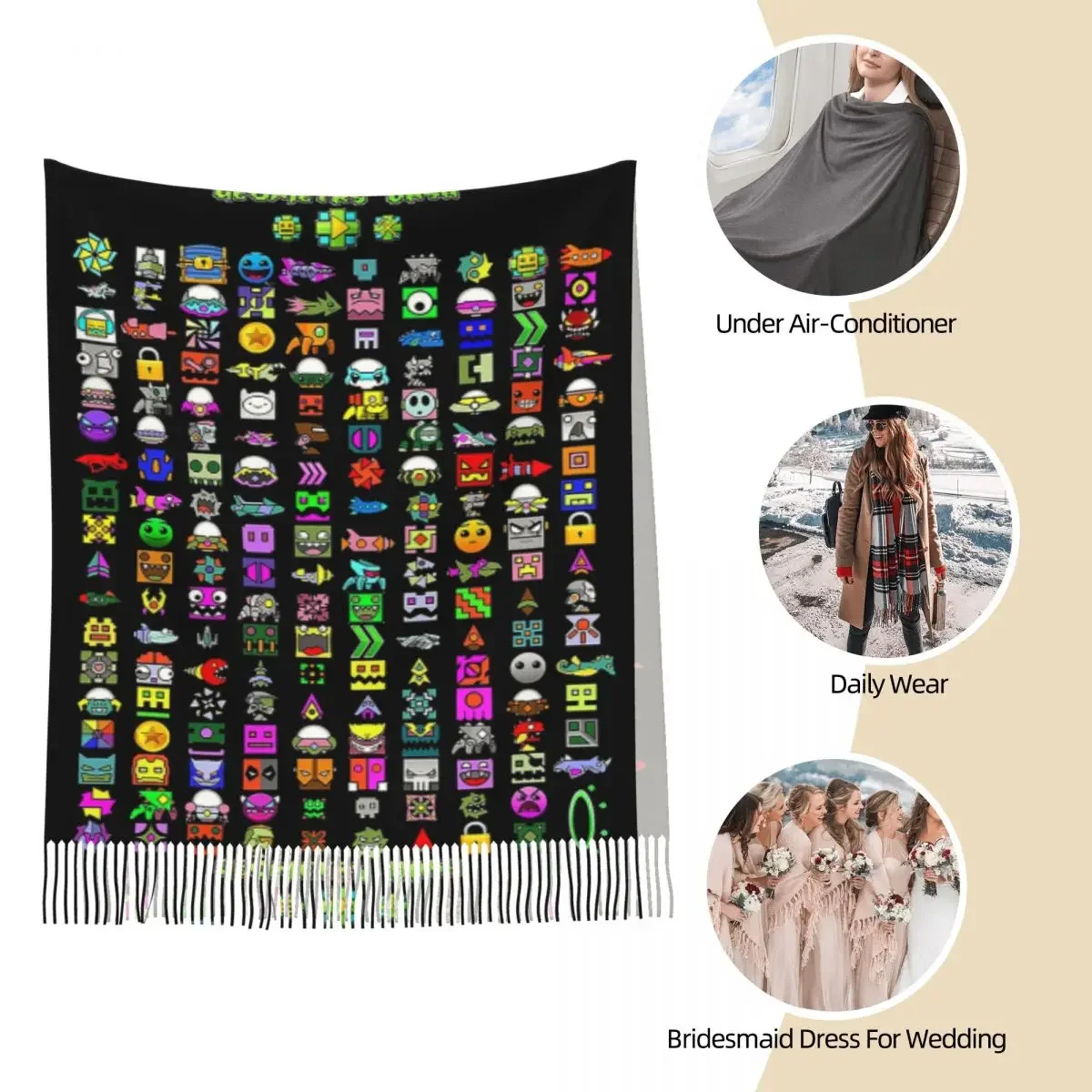 الهندسة داش وشاح شرابة الأوشحة النساء شالات دافئة لينة ويلتف طويل الخريف الشتاء شال التفاف