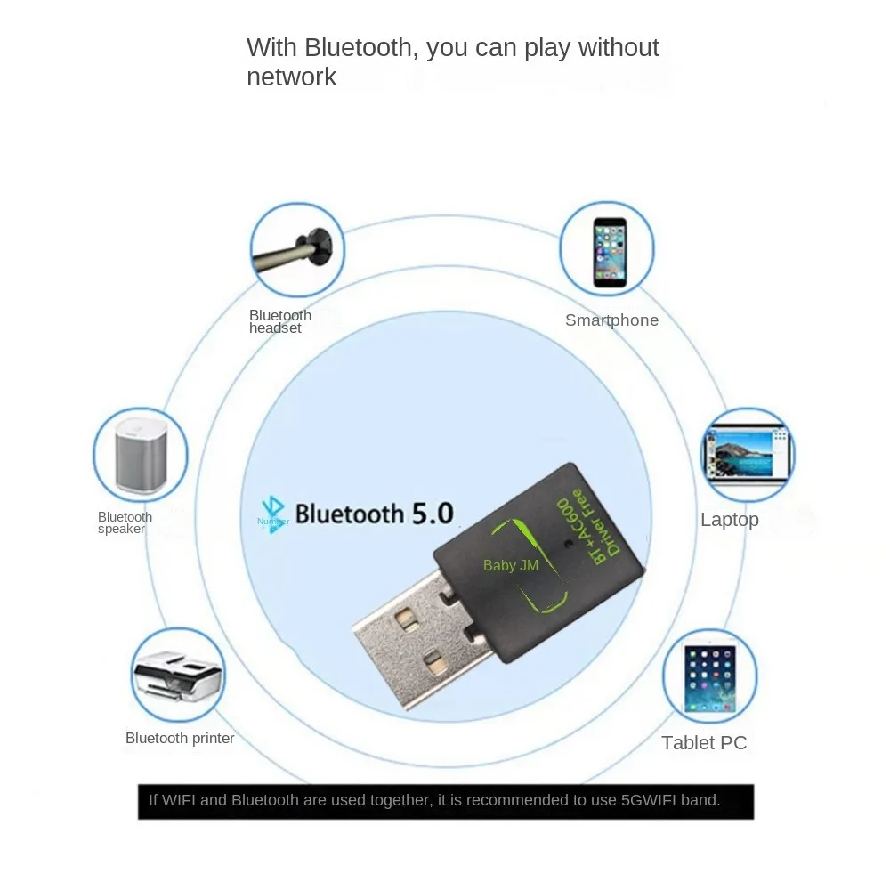 

Wifi Network Adapter BT+AC600 WLAN Dongle WiFi Receiver Network Card WLAN Dongle Free Driver 600M WiFi Receiver