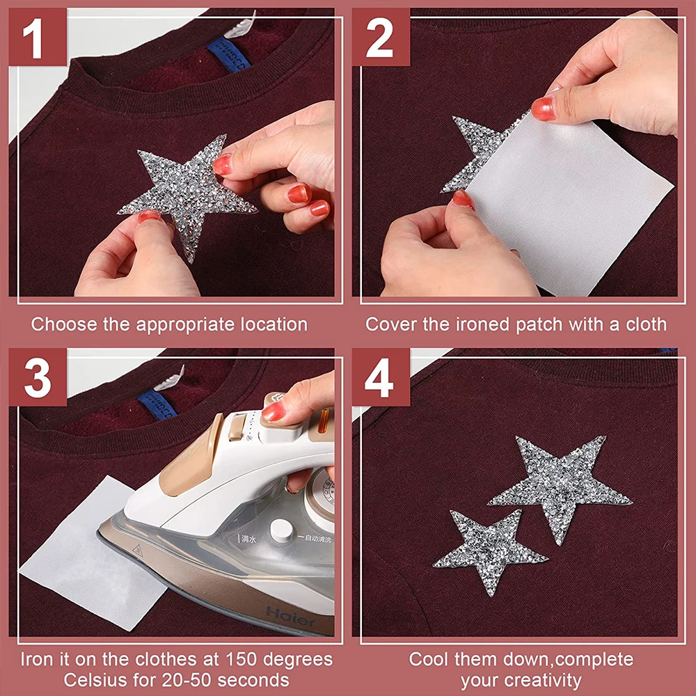 4/6/8cm Hotfix Rhinestones Star Patches For Clothes Iron On Applique Decoration DIY Shoes Bag Clothing 5/10pcs Parches Para Ropa