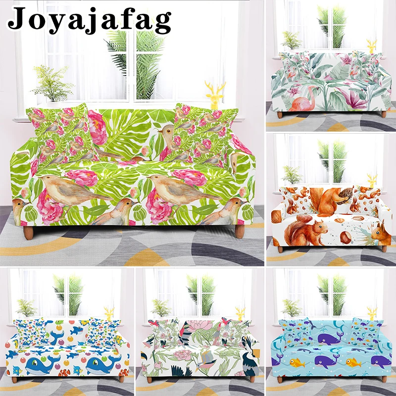 

New Cartoon Animal Elastic Sofa Cover For Living Room Fully Wrapped Stretch Sectional Couch Covers Loveseat Slipcover