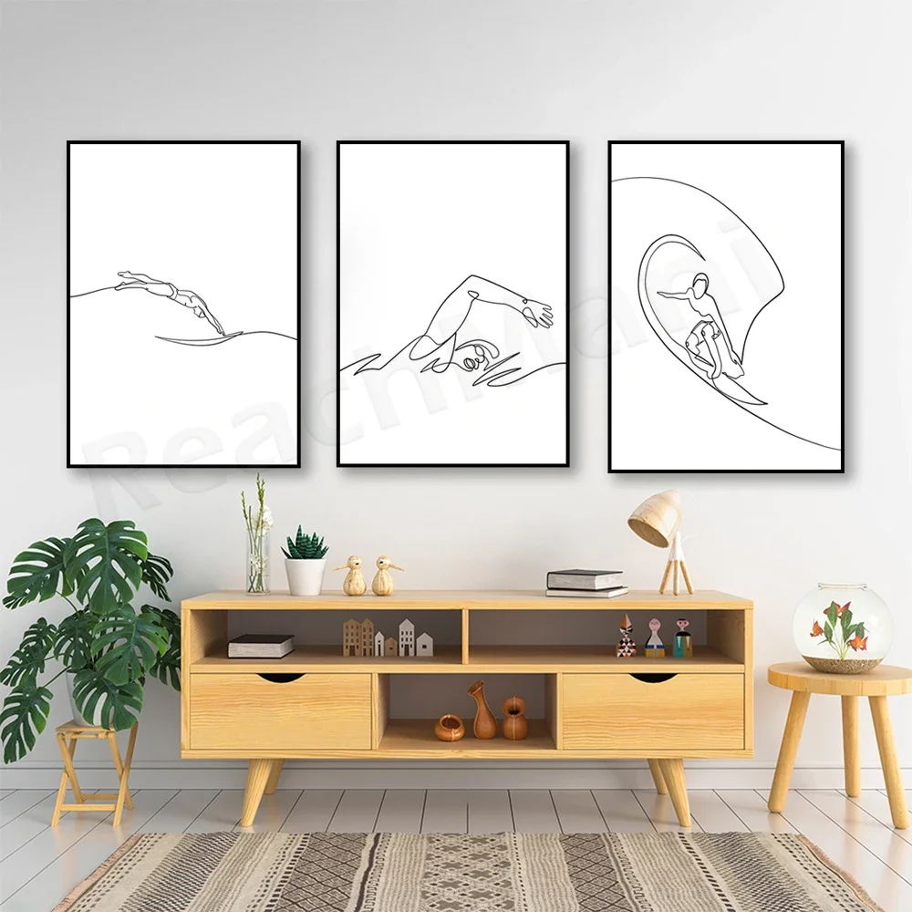 Surfer Line, Surf Wall Print, Swim Line Art, Swimmer Art Print Canvas Painting Wall Decor Living Room Home Decor Cuadros