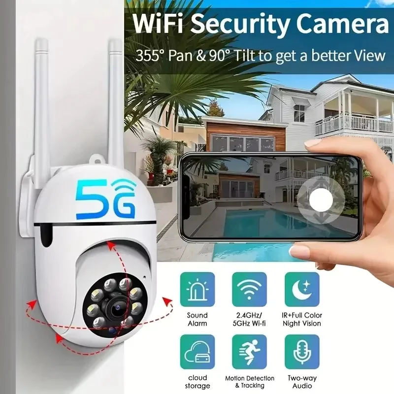 5G واي فاي كاميرا مراقبة فيديو 5MP CCTV PTZ IP كاميرا الذكية تتبع الإنسان 4X التكبير للرؤية الليلية كامل اللون في الهواء الطلق مقاوم للماء