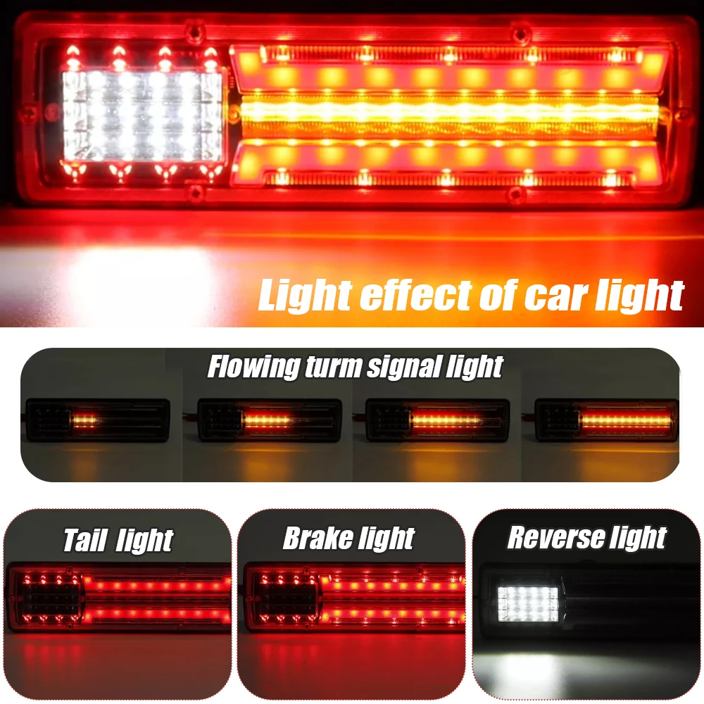 24V 2Pcs Flowing LED Tail Light Daytime Running Light Rear Stop Brake Light Indicator Signal Lamp For Cars Trailers Trucks Vans