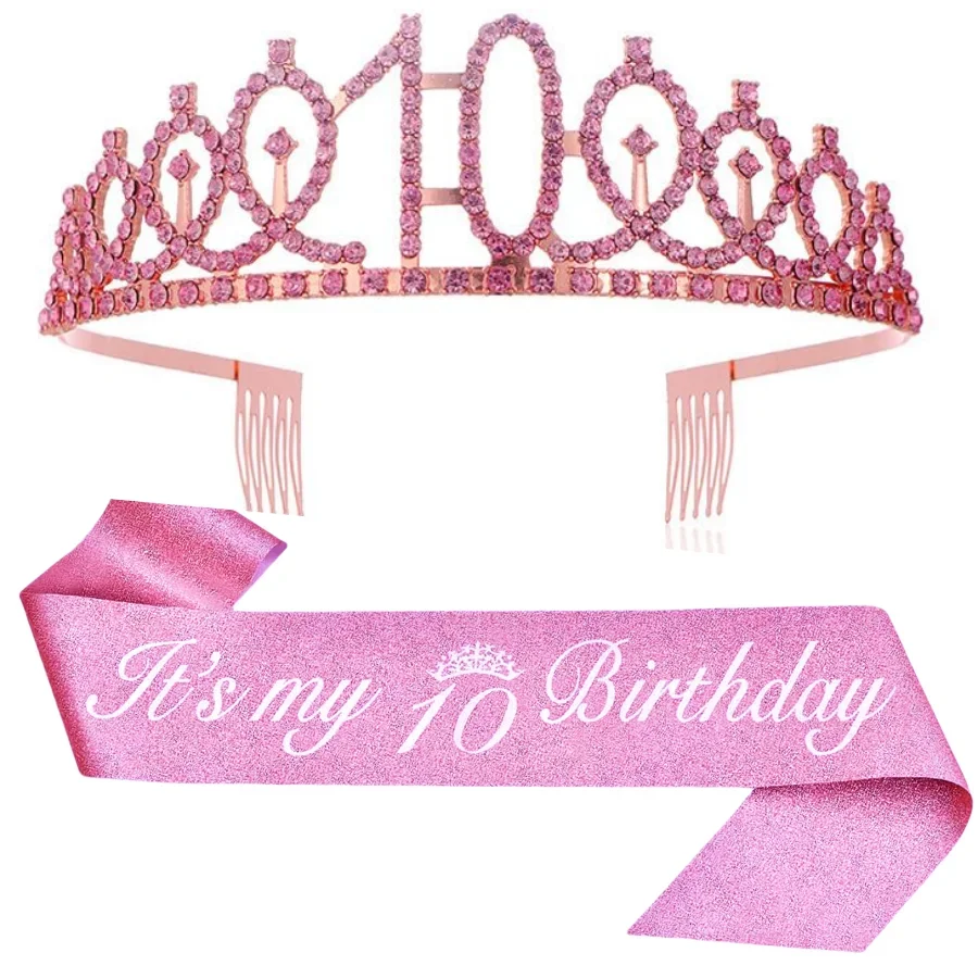 Geburtstags-Tiara-Krone-Schärpe für Frauen und Mädchen – „Es ist mein 4., 5., 6., 7., 8., 9., 10., 11., 12., 13., 15., 16. Geburtstag“ – Partydekoration – Detail 8