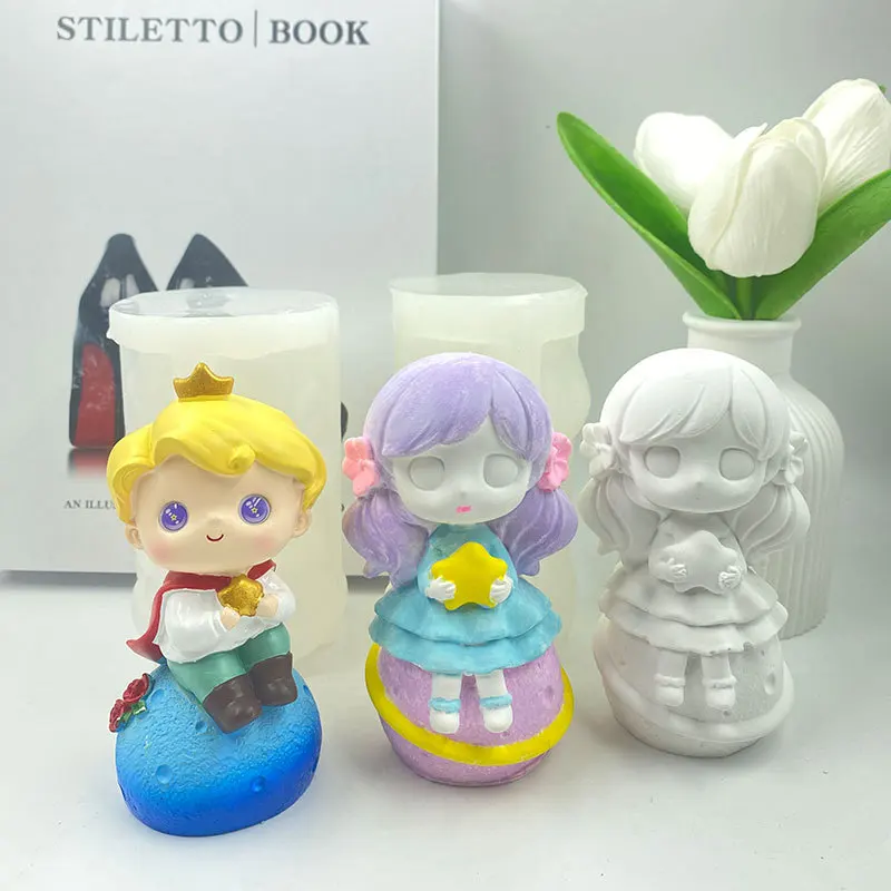 New 3D Planet Prince Silicone Mold Cute Princess Girl Scented Candle Soap Plaster Mold  Home Ornaments Decoration Birthday Gift