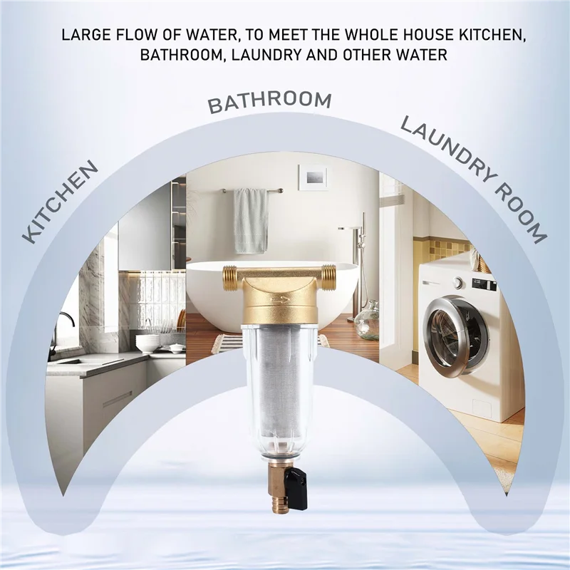 A47F-4 Split-Mouth Water Filters Front Purifier Copper Lead Pre-Filter Backwash Remove Rust Contaminant Sediment Pipe