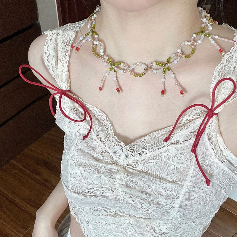 ملابس علوية قصيرة مثيرة من الدانتيل لعام 2025 موضة جديدة كورية صيفية كاميس تونك شرابة بدون ظهر Y2k سترة على شكل فيونكة ملابس نسائية #4