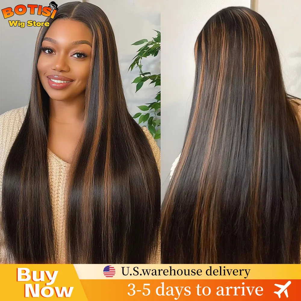 

Straight Human Hair 13x6 HD Lace Front Wig 1B/30 Highlight Transparent Lace Frontal Straight Wigs Brazilian Human Hair 38 Inch