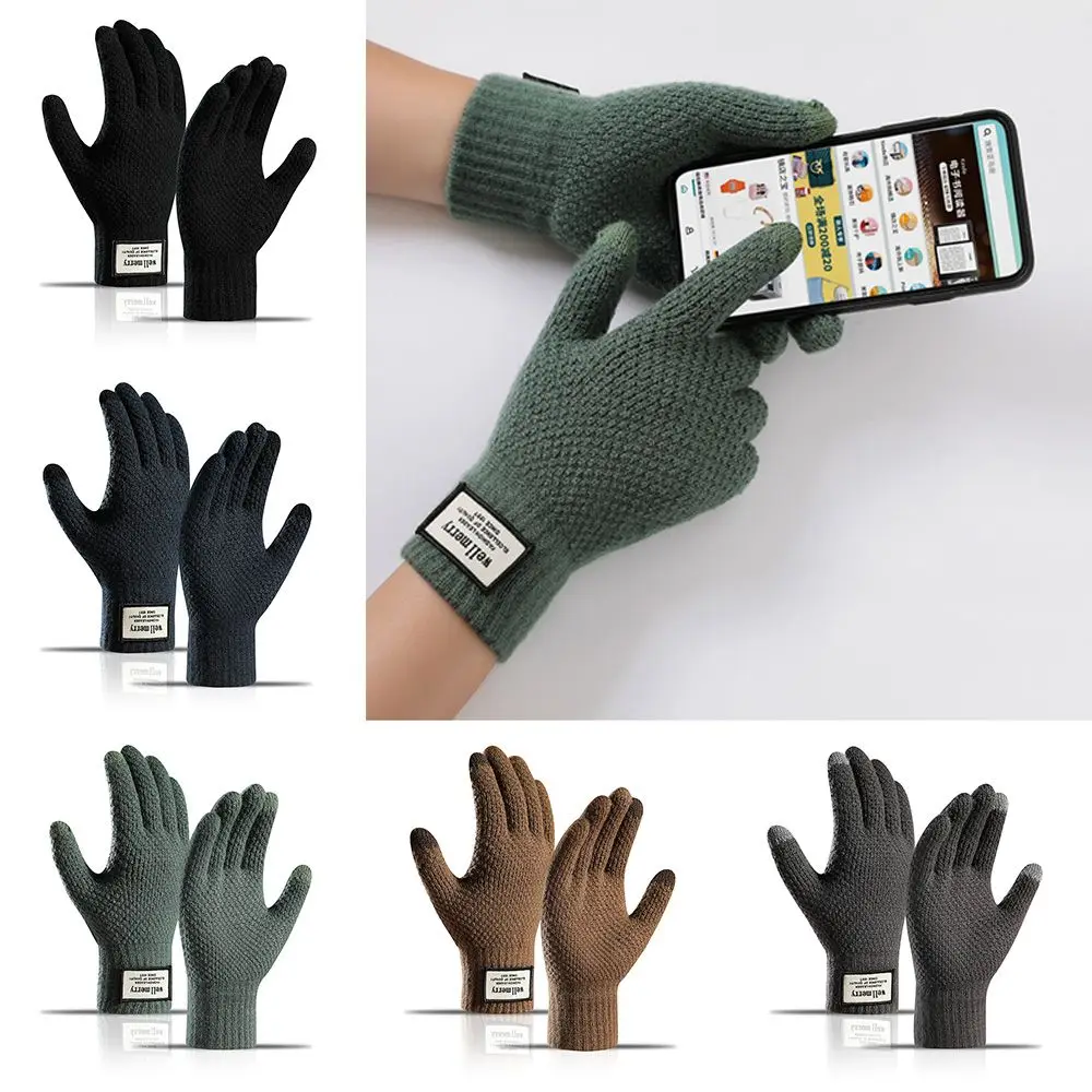 

Solid Color Business Warm High Quality Men Gloves Wool Cashmere Touch Screen Male Mitten