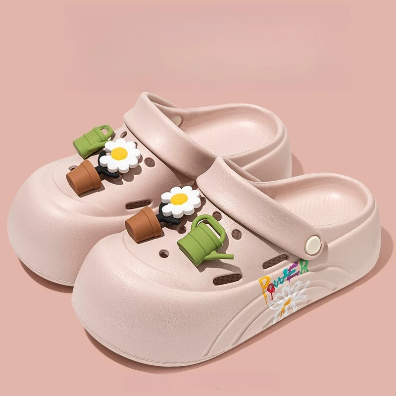 Eva Hole Shoes Women's Seaside Beach Sandals Outdoor Non-slip 6.5CM Thick-soled Outer Wear Cute Accessories DIY  Clogs & Mules