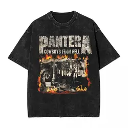 Cowboys From Hell Cover Fire Metal Band T Shirt Hip Hop Washed Harajuku T-Shirts Pantera Men Women Tops Streetwear Summer Tees