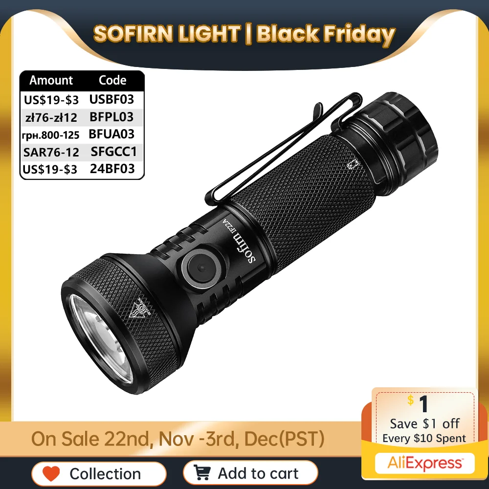 Sofirn IF22A  21700 USB C Rechargeable Powerful LED Flashlight SFT40 2100lm 680M Throw Reverse Charging Torch