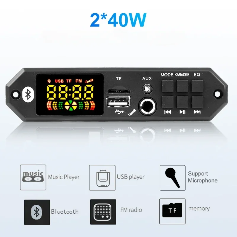 SOTAMIA Placa Amplificadora Bluetooth 2x40W Hifi Estéreo Mini Amp Karaokê MP3 Placa de Decodificação Lossless Decodificador Suporte Microfone