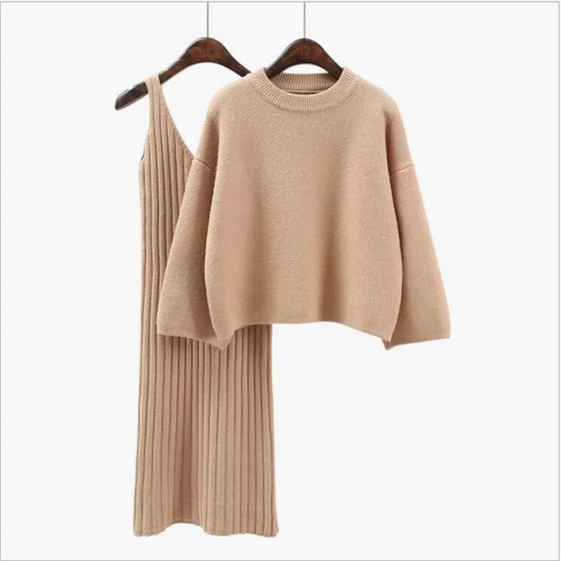 Loose Sweater Set Women\'s Fashion Two-piece Skirt 2023 Spring And Autumn Solid Color Student Pullover