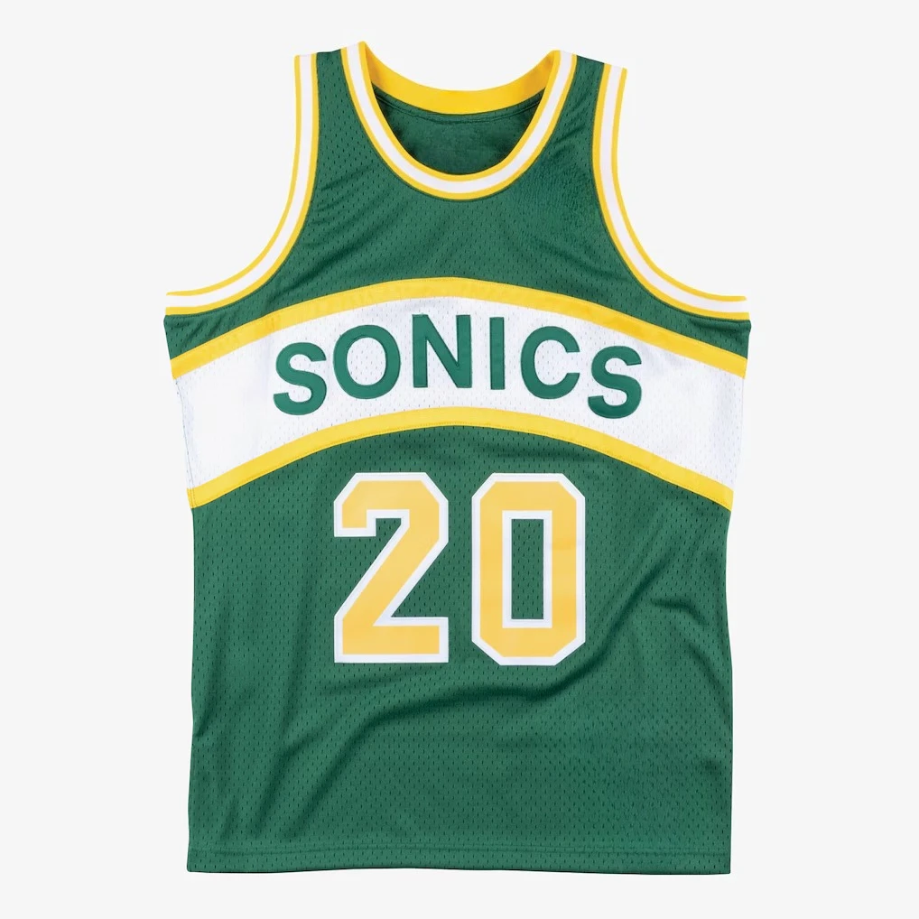 Seattle SuperSonics Gary Payton No.20 Retro Basketball Jacket Green and Gold Breathable Mesh Sleeveless Athletic Jacket