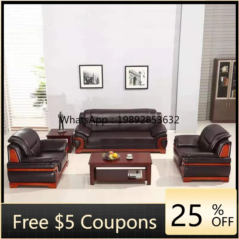 LYY Modern Chinese Style Office Sofa Coffee Table Set Office Sofa Single Three-Seater Reception Sofa Leather