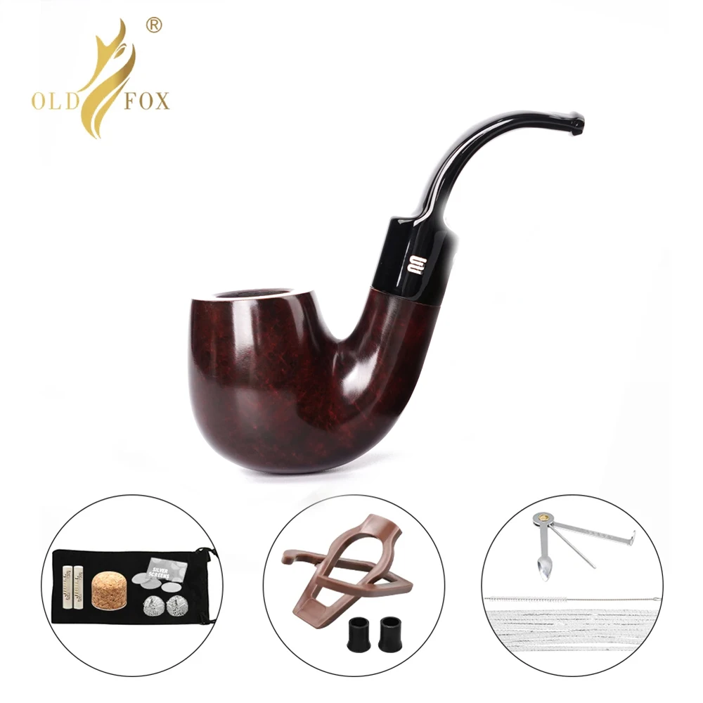 

OLD FOX Classic Oom Paul Pipe Handmade Tobacco Pipe Curved Handle Briarwood Pipe 9mm Pipe Channel With Cleaning part Set