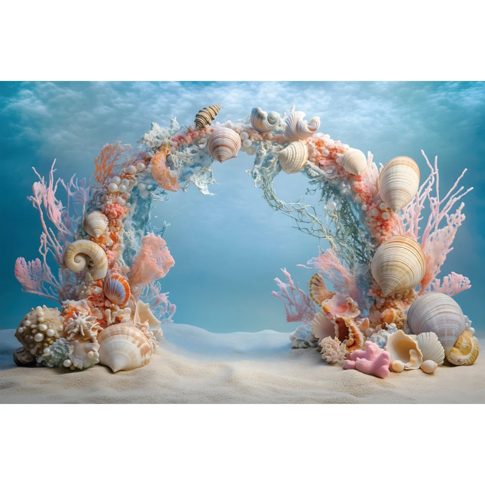 Underwater World Theme Birthday Party Decorations Backdrop Shell Arch Little Mermaid Girls Princess Party Photography Background