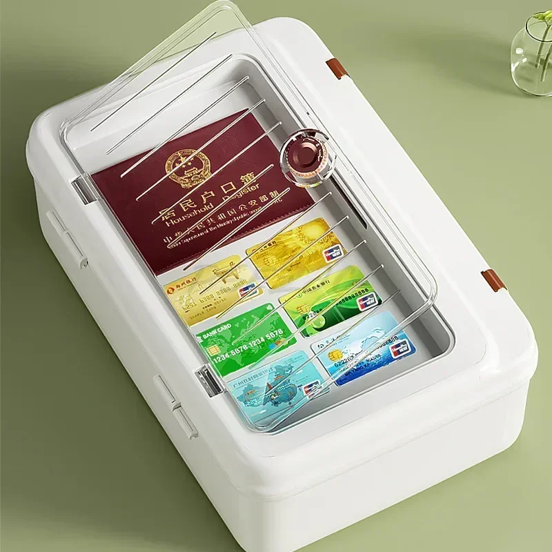 Multi Functional ID Storage Bag Family Emergency Important Document Storage Leather Handle Transparent Compartment