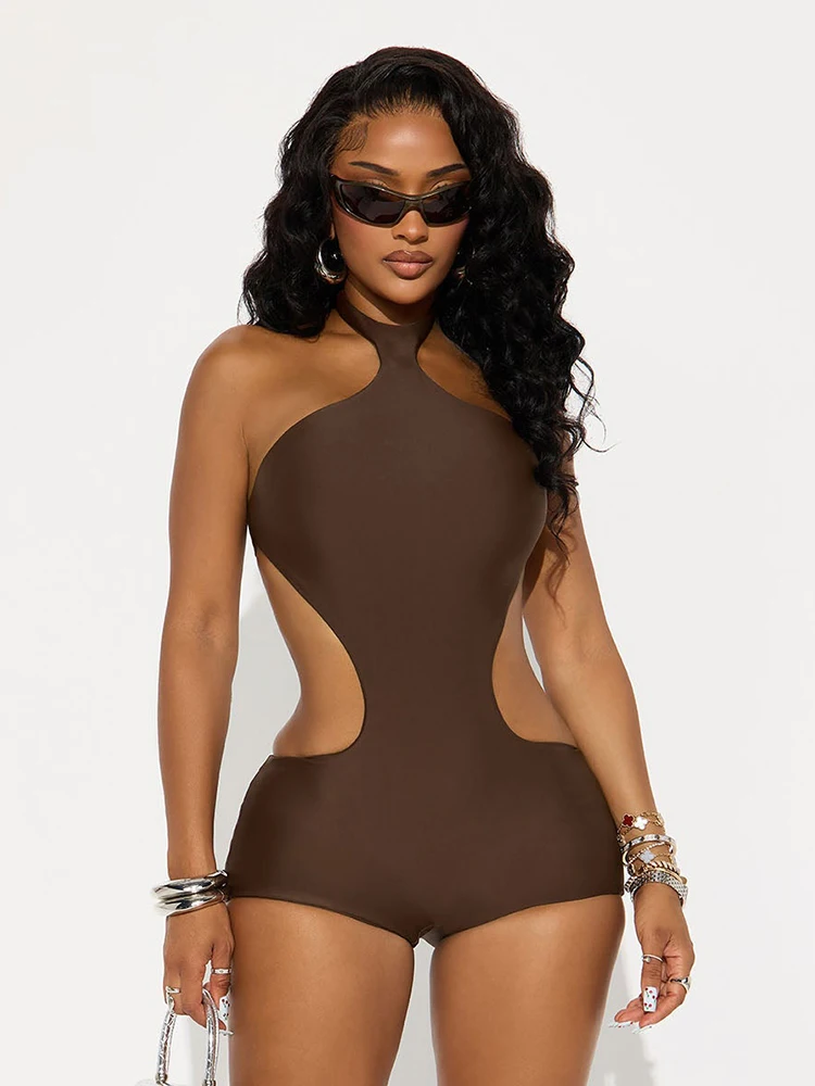 

Leosoxs Sexy Thick Romper Women Sexy Hollow Irregular Tight Midnight Club Hipster Stretch Halter Backless Activity Playsuit