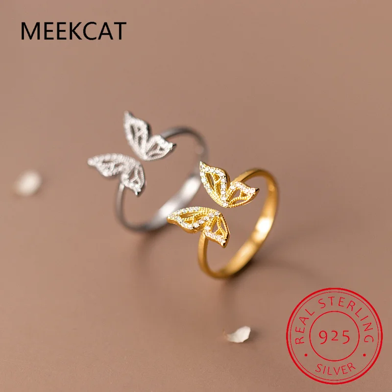 Genuine 925 Sterling Silver Insect Butterfly Opening Ring For Women Wedding Valentine's Day Fine S925 Jewelry DA2744