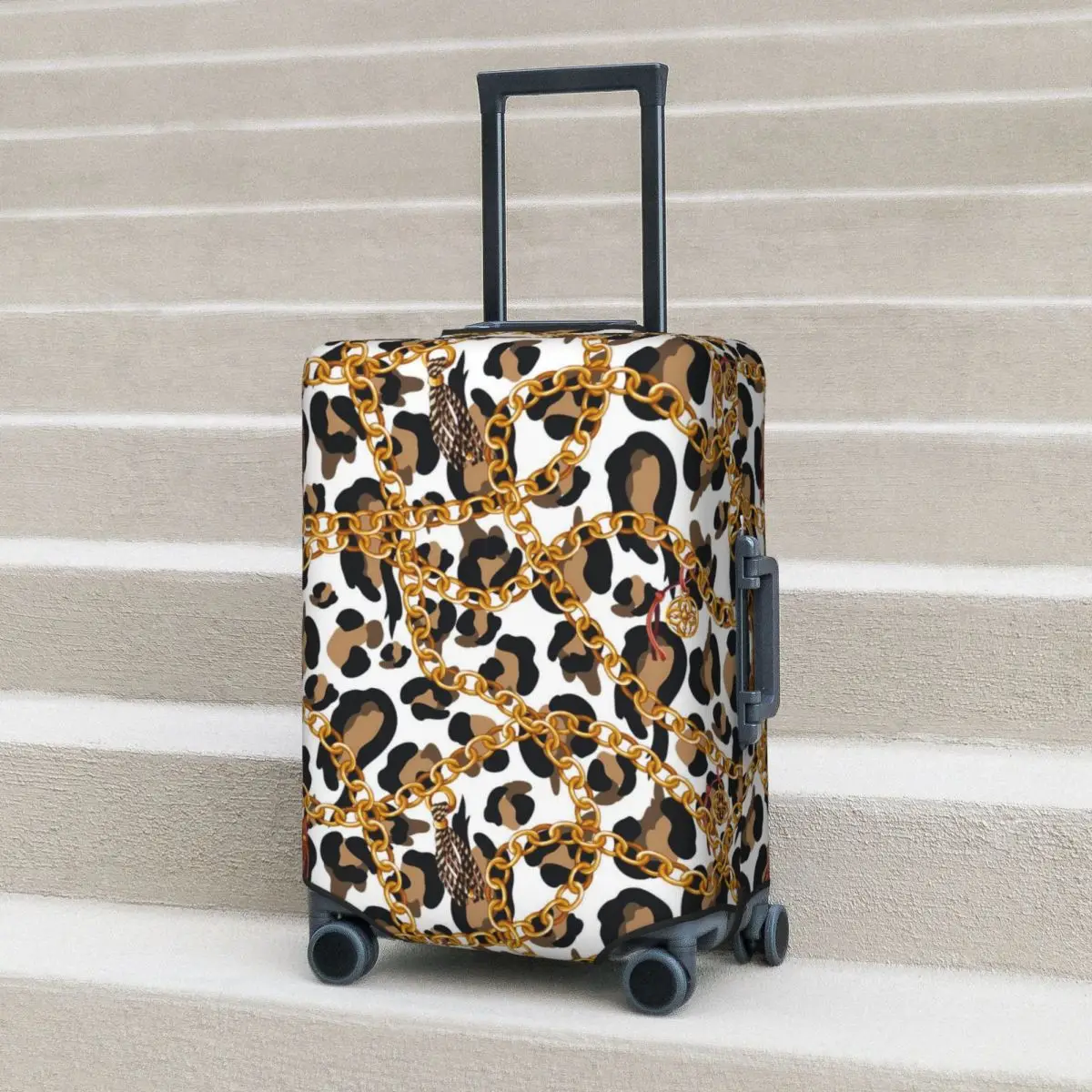 

Golden Chains Suitcase Cover Leopard Print Strectch Travel Protector Luggage Case Flight