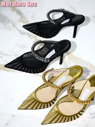 Pointed Toe Crystal Detailing Slippers Fashion Mesh Shallow Stiletto High Heels Luxury Sexy Women's Summer Shoes Sandals Banquet