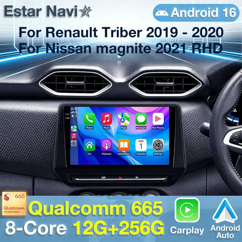 Android 16 Car Radio For Renault Triber 2019 - 2020 For Nissan magnite 2021 RHD GPS Multimedia Player Navi QLED BT Head Unit DSP
