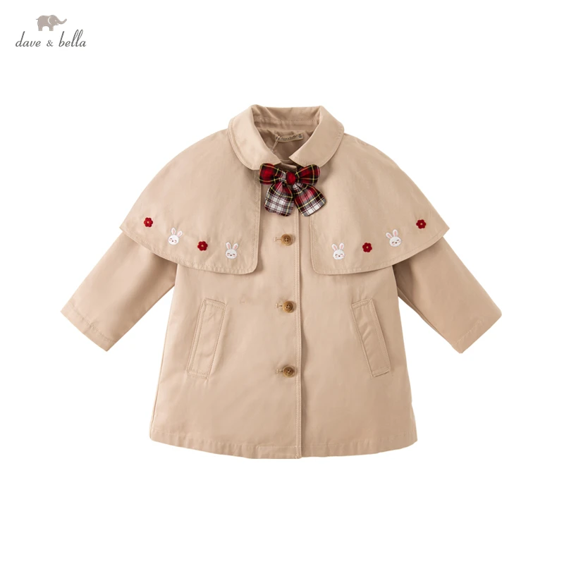 

Dave Bella Khaki Cute Girls' Coat Spring Autumn Kids Children's Clothing Jacket Long Trench Baby Girls Windbreaker DB3222338