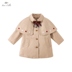 Dave Bella Khaki Cute Girls' Coat Spring Autumn Kids Children's Clothing Jacket Long Trench Baby Girls Windbreaker DB3222338