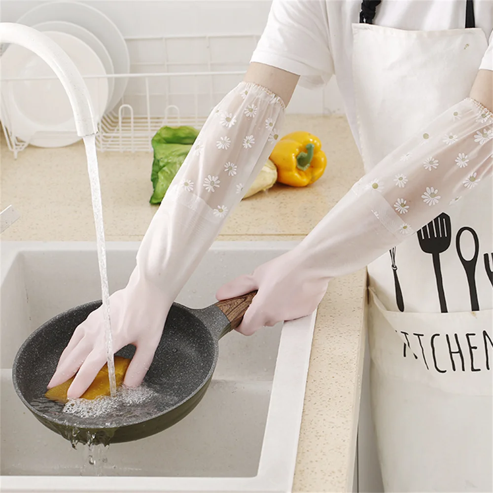 Dishwashing Gloves Anti-puncture Easy To Wear Pvc Household Extension Dishwashing Artifact Lengthen Wide Cuffs Lighten The Cuffs