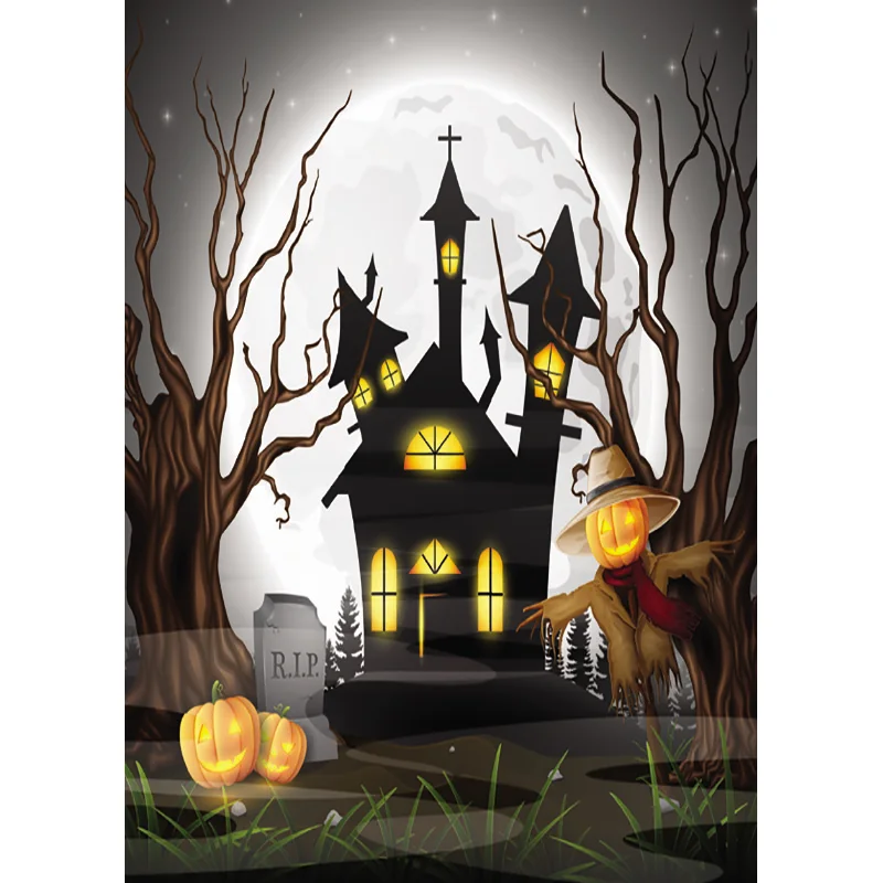 SHENGYONGBAO Halloween Backdrop Pumpkin Castle Forest Moon Baby Photography Background For Photo Studio Props  CXZM-52