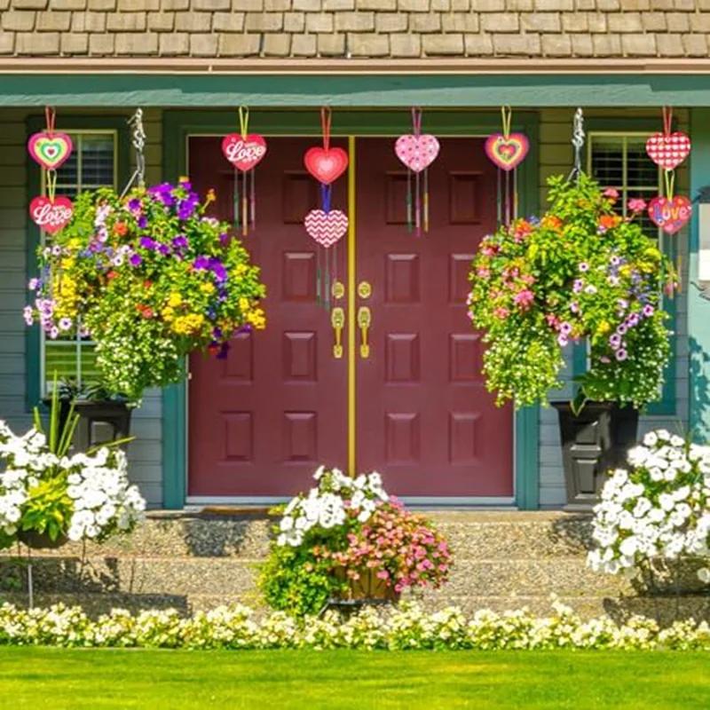 9 Pack Heart Wind Chime Make You Own Love Wind Chimes DIY Colorful Valentine's Day Wooden Craft A Easy To Use