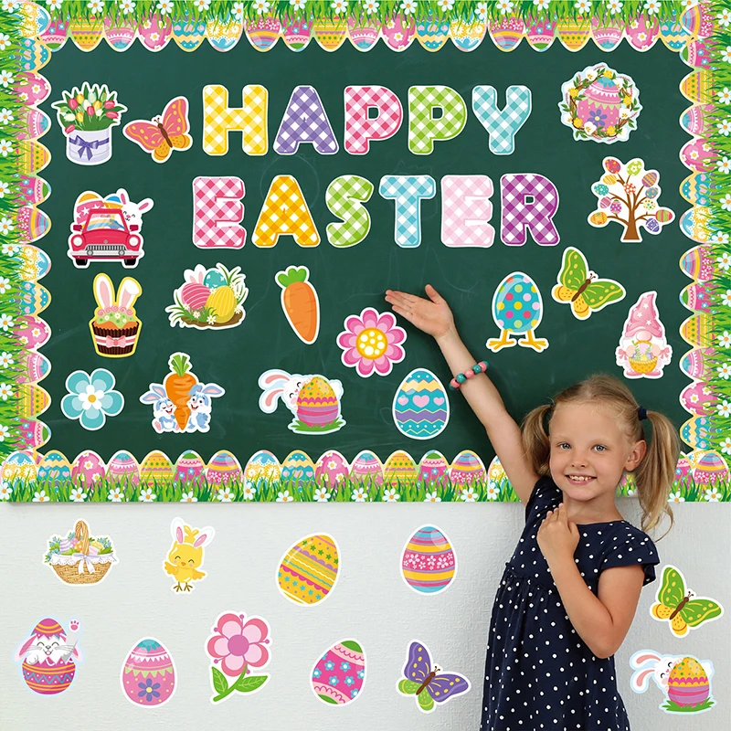 57 Pcs Easter Cutouts For Bulletin Board Decoration, Spring Rabbit Butterfly Animal Flower Paper Cut-Outs