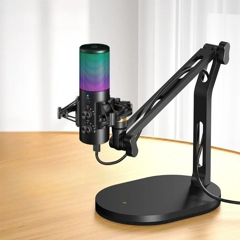 Desktop Microphone Stand With Phone Holder Live Streaming Video Mic Bracket For PC Laptop