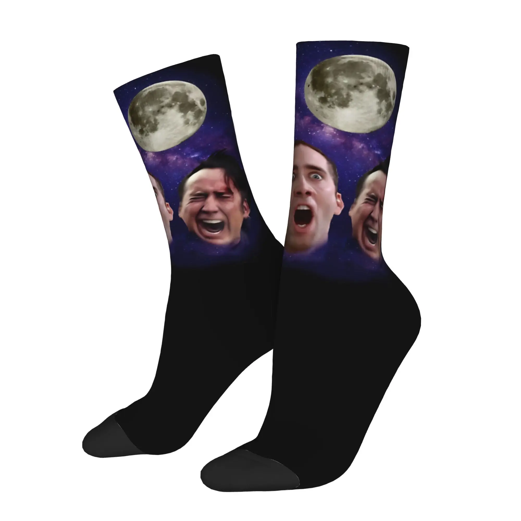 New Male Men Socks Harajuku Three Cage Moon Sock Polyester Nicolas Cage Graphic Women Stockings Spring Summer Autumn Winter