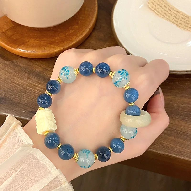 Temple New Chinese Ancient Style National Fashion Sugar Heart Agate Light Luxury Minority Design Nine Tail Fox Bracelet