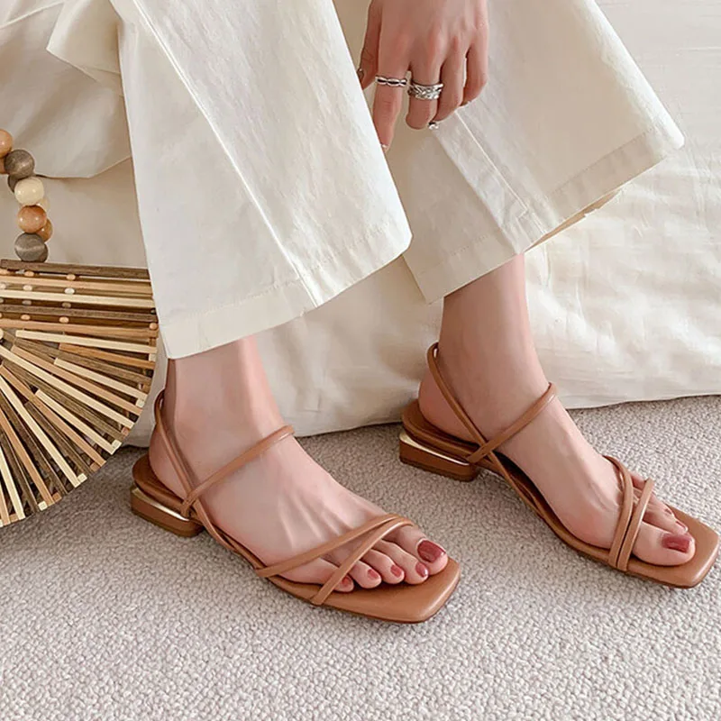 JOZHAMTA Size 33-40 Women Slides Sandals Soft Leather Sexy Straps Thick High Heels Summer 2025 Party Shoes Ins Office Lady Dress