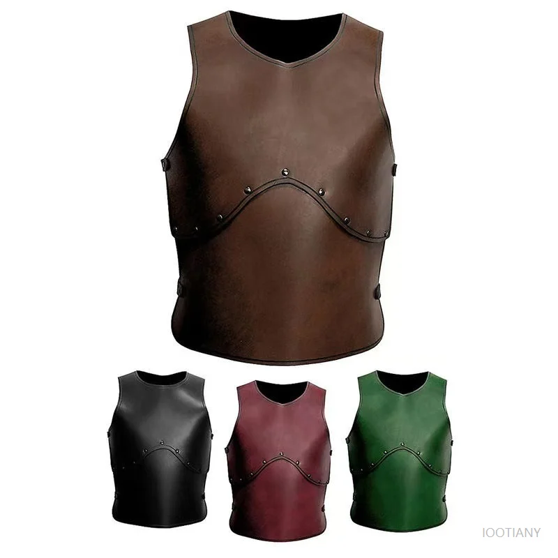 

Men's Leather Medieval Punk Leather Vest Halloween Carnival Party Cosplay Chest Archer Costume Adult Samurai Knight Pu Corset