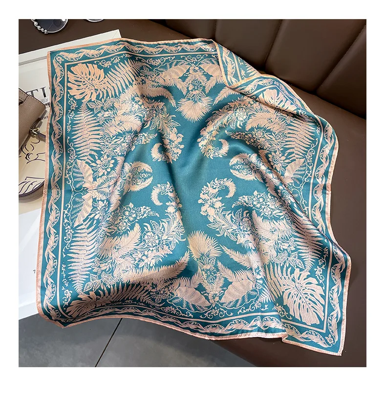 100% Silk 2023 Autumn Small Square Towel Korean Style Scarves Female New Dustproof Kerchief Luxury Brand Leopard Print Shawls
