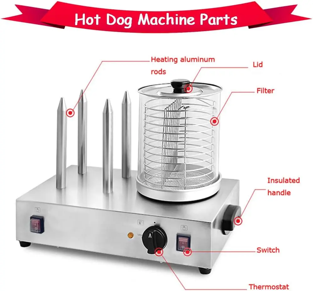 Máquina eléctrica comercial para perros calientes, calentador de bollos a vapor, pan, desayuno, salchichas, Taquitos, cocina de acero inoxidable, 110V, 650W