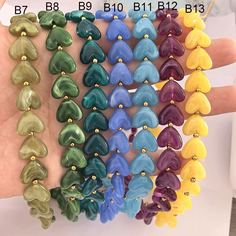 Herz-Halskette für Damen, Choker, Liebes-Harz-Acrylperlen-Kette, Glänzend, Vintage, DIY, Goldfarben, Edelstahl, Wasserdicht, Großhandel – Detail 4