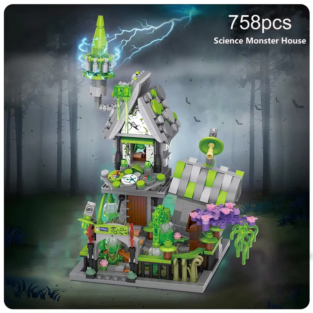 ToylinX Creative Building Blocks Science Monster House Element Mini Brick Building Toy 758pcs Children\'s Halloween Gift